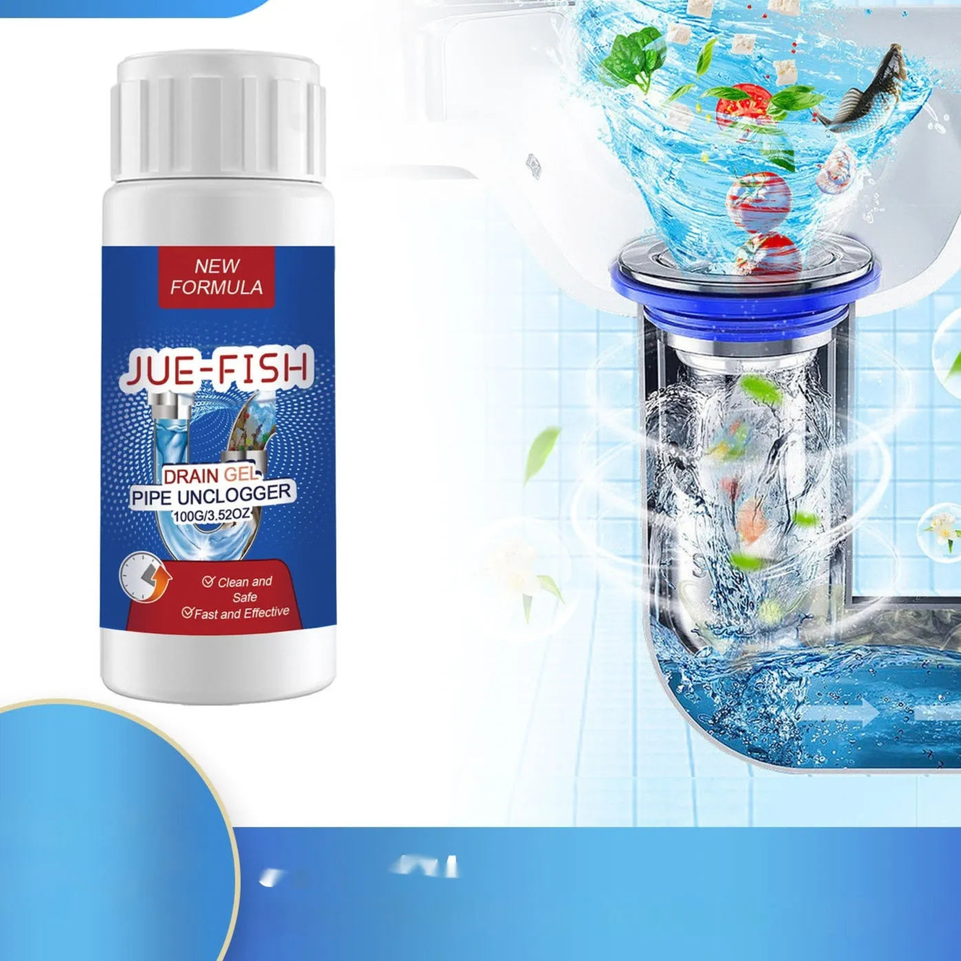 Pipe Dredge Agent 100g for sewer and toilet odour cleaning and dissolution in compact white packaging