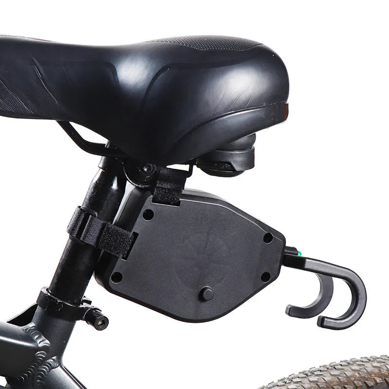 Black plastic and resin bicycle trailer towing rope for mountain bike trailer connection.