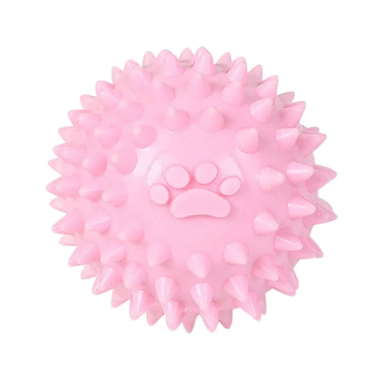 Blue TPR rubber chewing ball for dogs with footprint design and textured surface for tooth cleaning