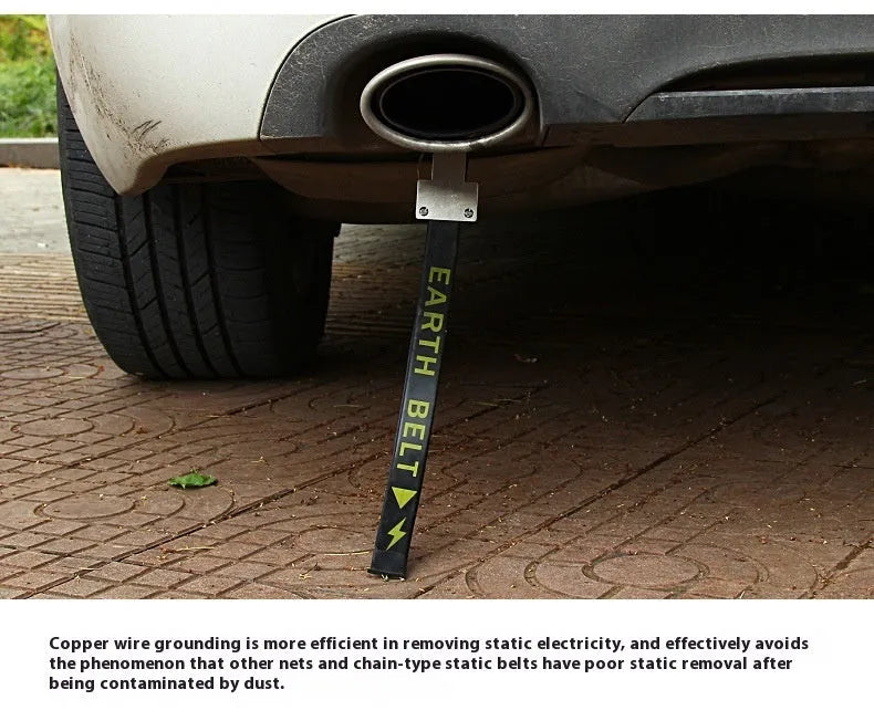 Black rubber and copper car electrostatic grounding belt, 370mm long, for anti-static protection.