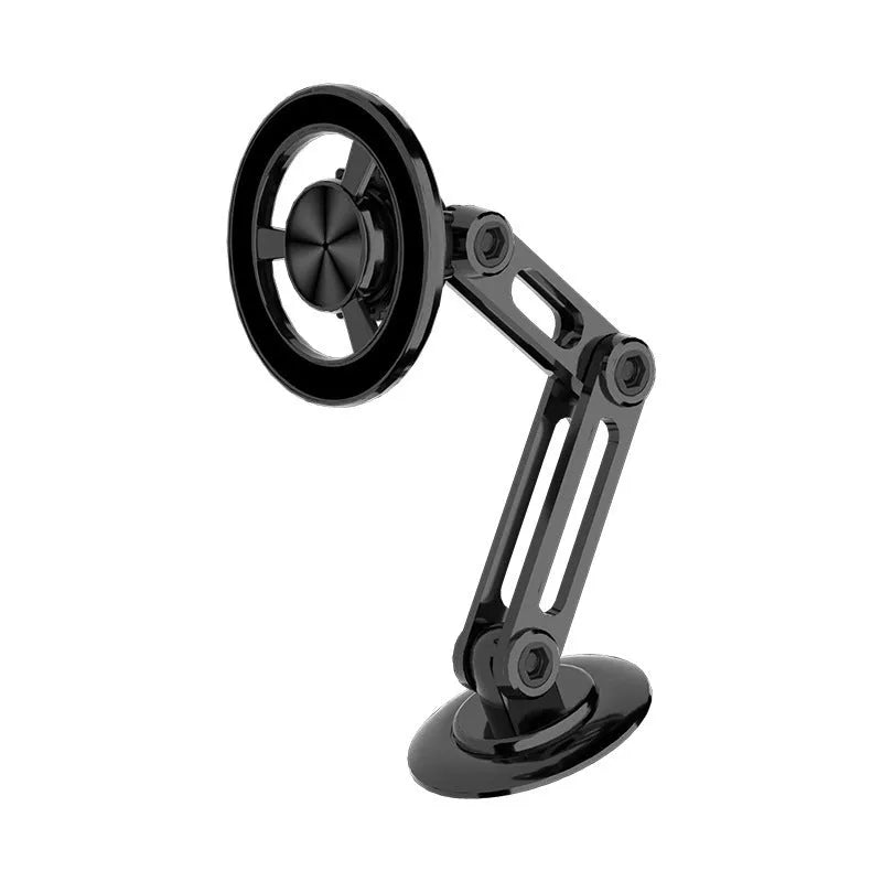 All-metal magnetic car phone holder with magnetic rings and adhesive pads in black, silver, gold, and rose gold options
