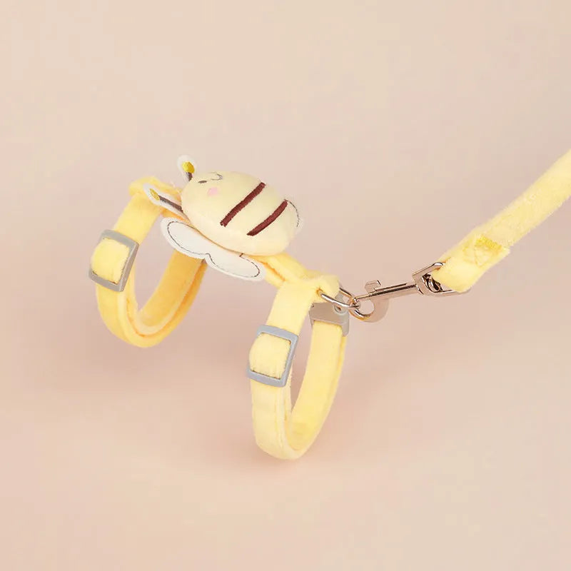 Bee-shaped teddy cat lead in blue colour with adjustable strap and hand rope