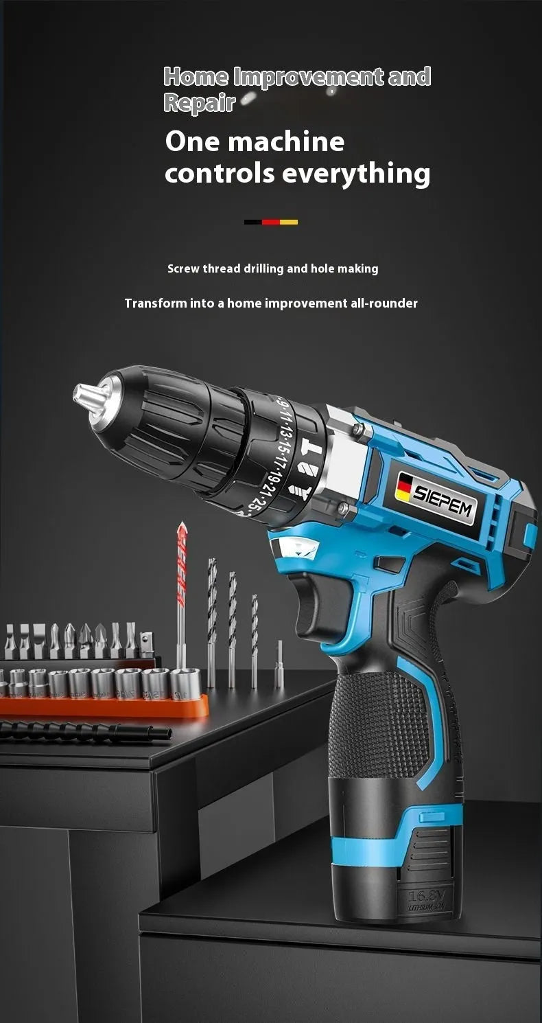 12V two-speed impact pistol drill electric screwdriver set with plastic storage box