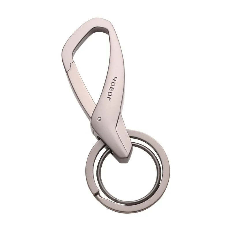 Zinc alloy double ring waist keychain for car keys in black, chrome, and nickel colours.