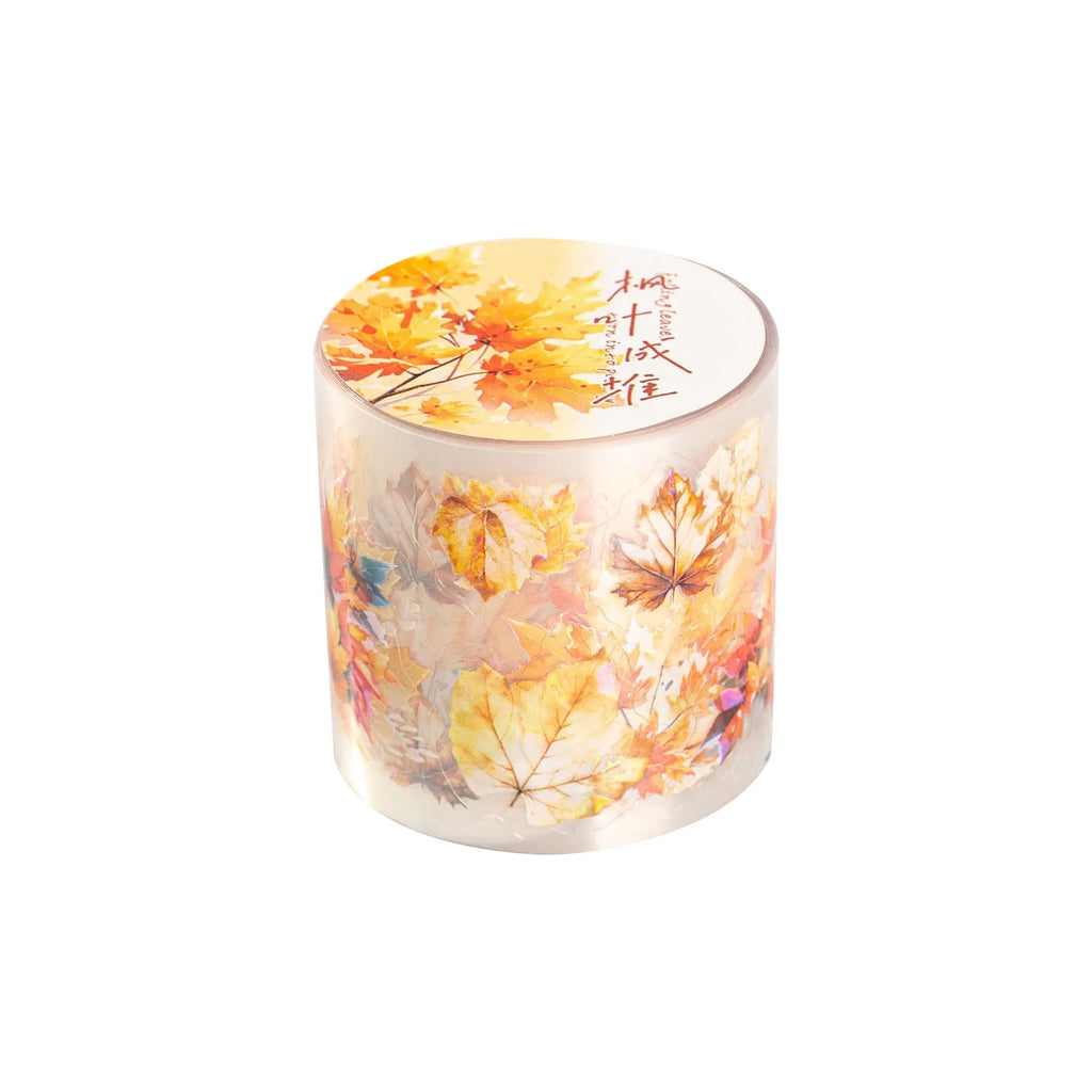 40mm wide decorative sticker roll with leaf patterns including ginkgo and maple designs
