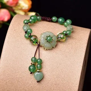 Hand-woven Chinese style bracelet with auspicious patterns in flower shape, mixed material, two colour options