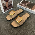Women's summer flat slippers in apricot, black and khaki colours with waterproof PVC non-slip soles