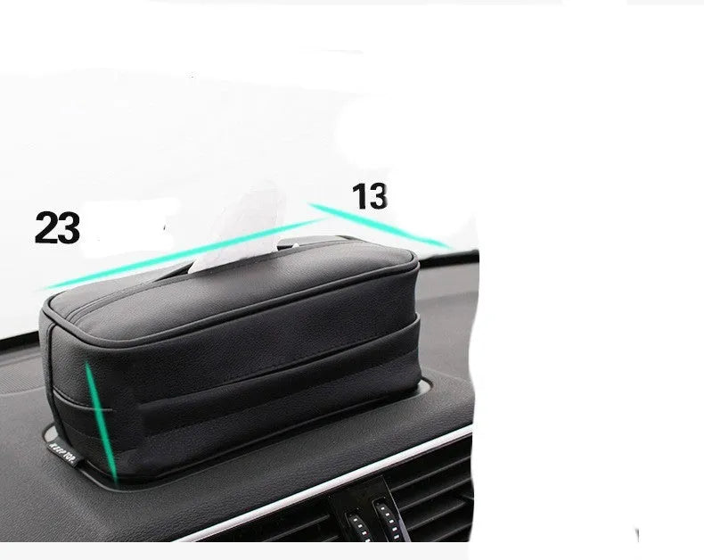 Black synthetic leather hanging storage box with car pumping paper bag dimensions 230mm x 110mm x 90mm