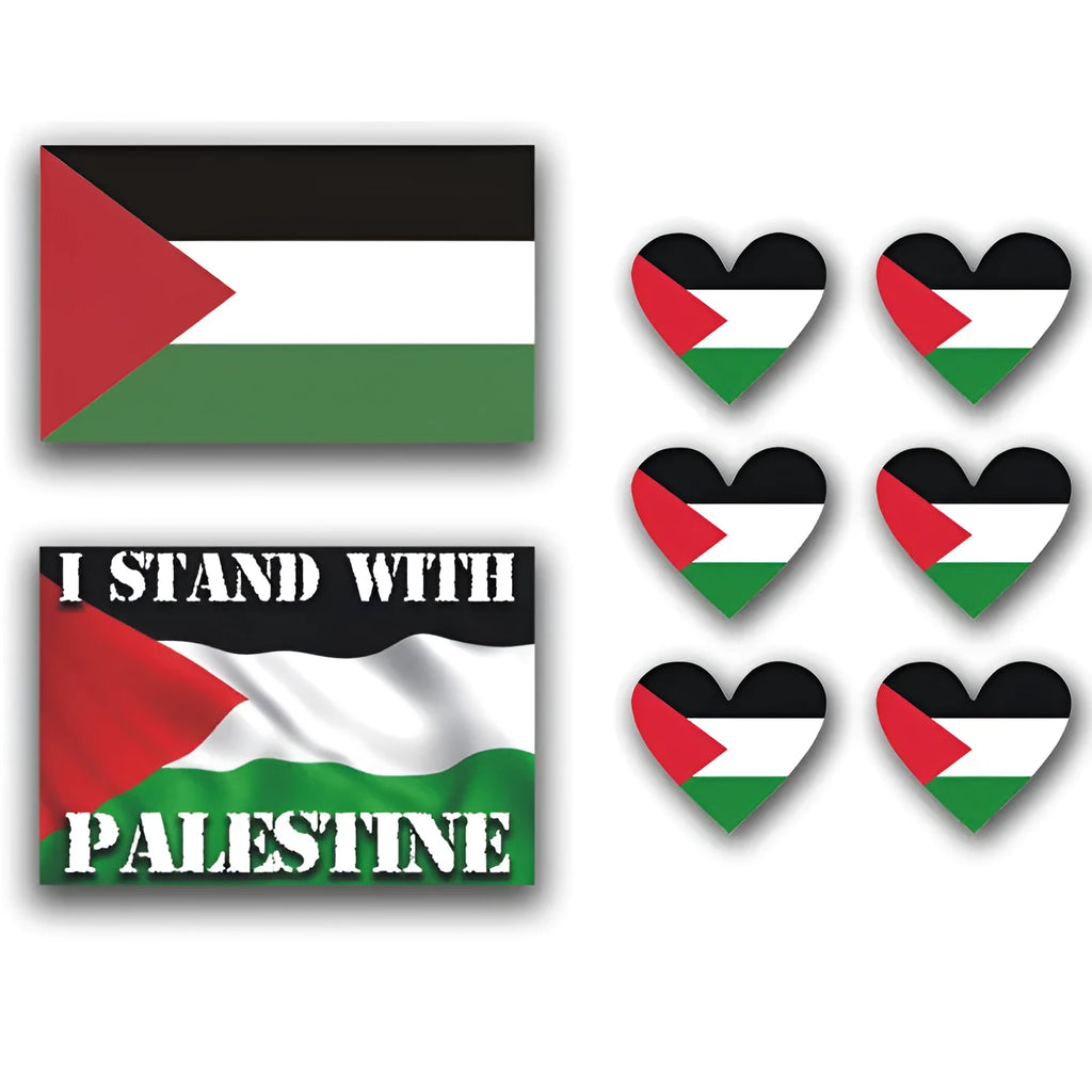 Car Palestinian flag decal sticker in PET material with three colour variants on a car bumper.