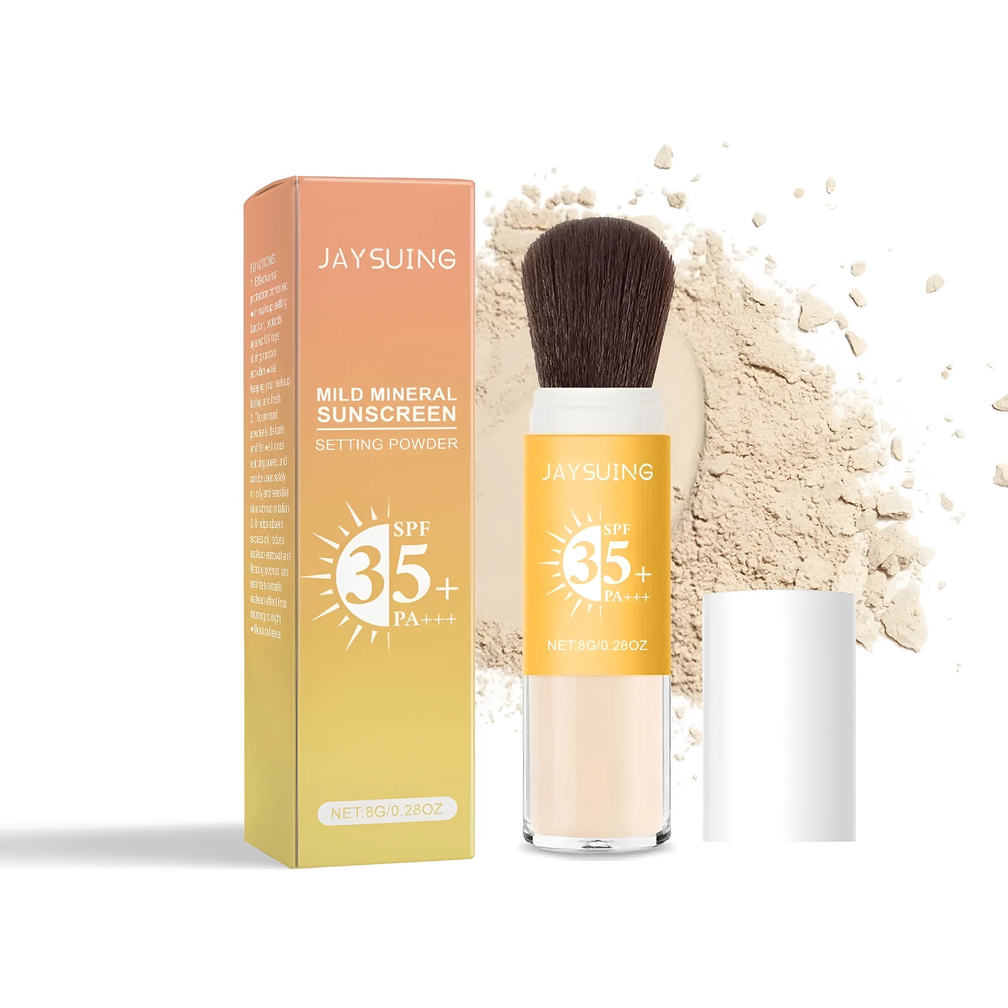 Sunscreen setting powder compact with 8g capacity label