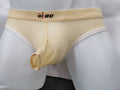 Men's thin ice silk briefs in Army Green colour with a mid-waist and bullet separation design.