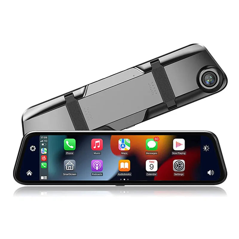 Black 9.66-inch touch screen car GPS navigation with dual cameras and DVR loop video