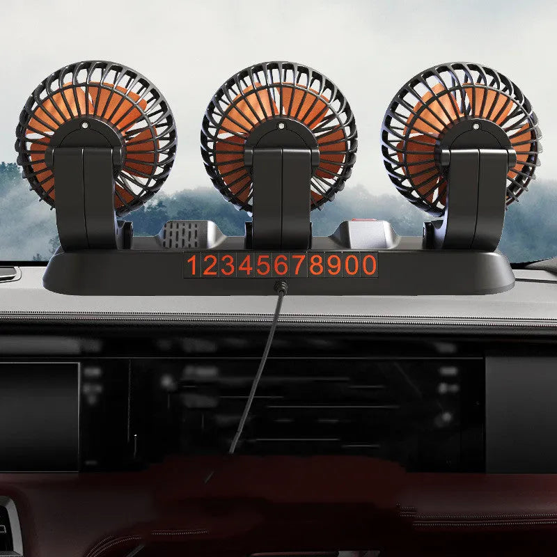 Three head automotive electric cooling fan with adjustable heads and long cable