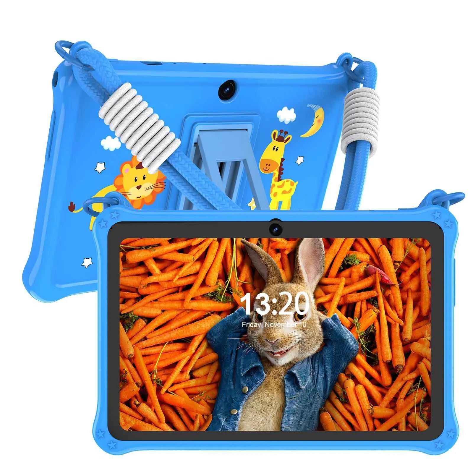 Sapphire blue silicone protective case for 7-inch children's tablet with flat strap and HD screen film