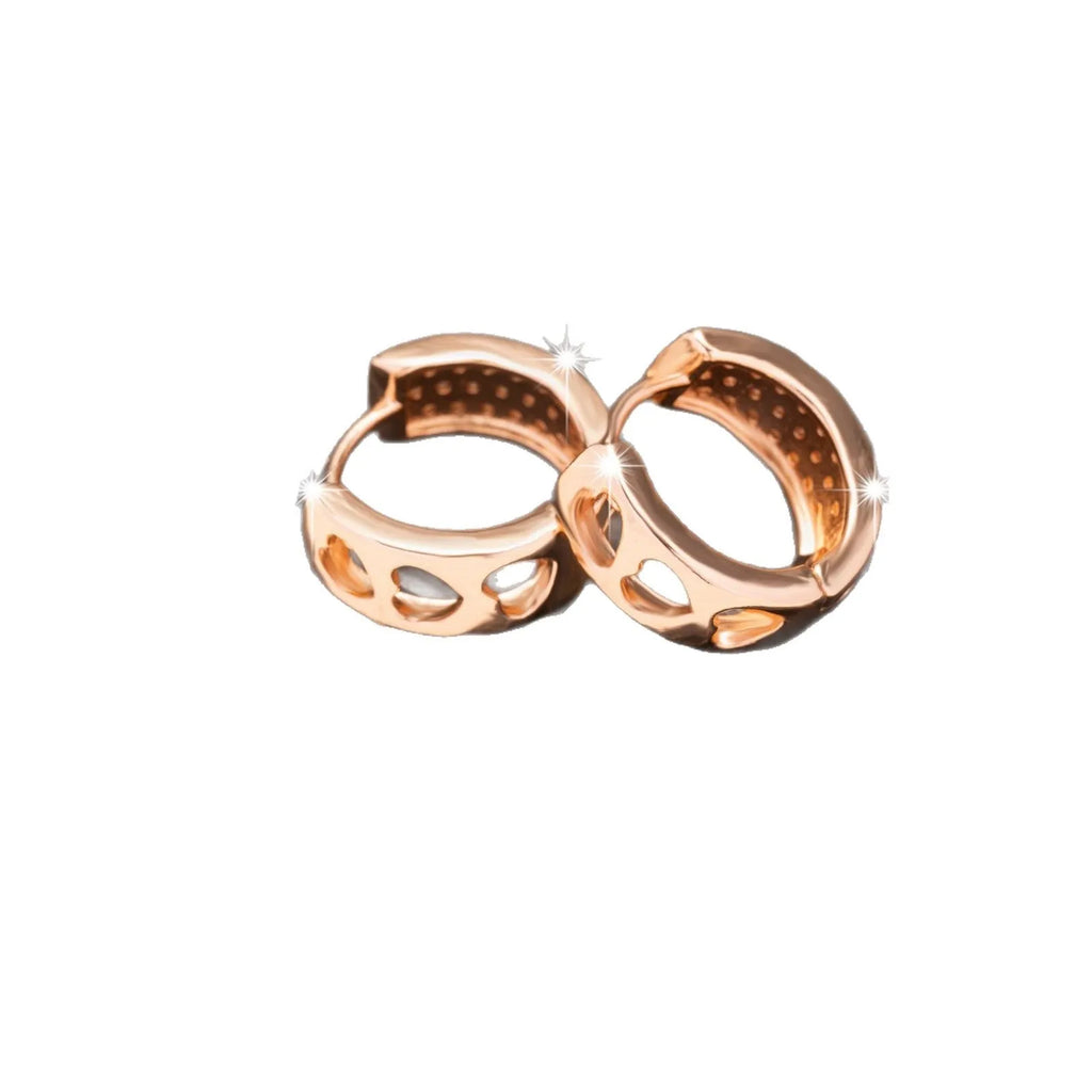 Rose gold hollowed-out heart-shaped women's earrings with circular silhouette