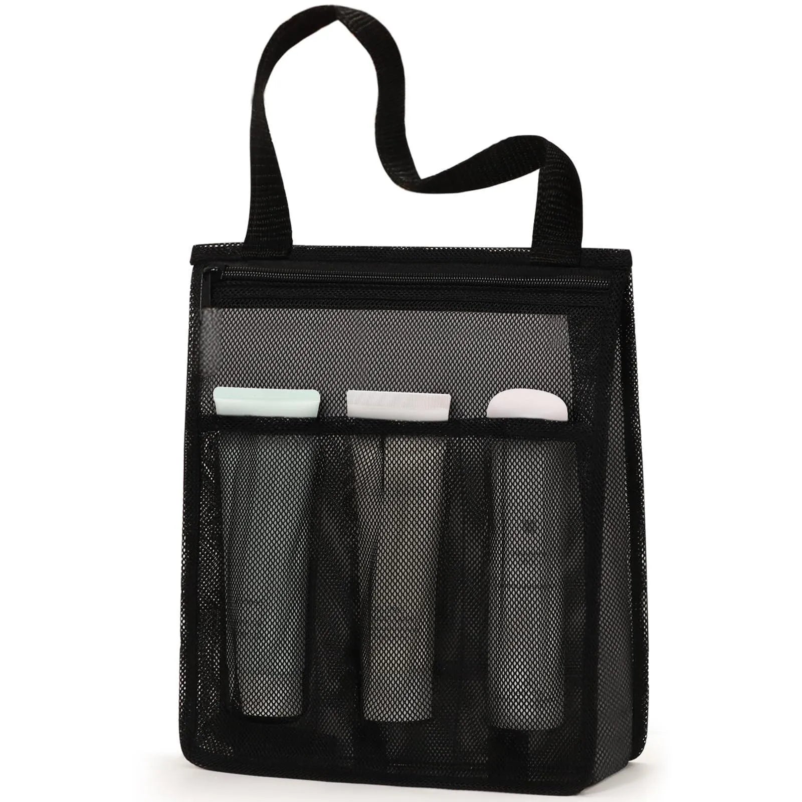 Large capacity black polyester mesh swimming gym bag with dry wet separation design