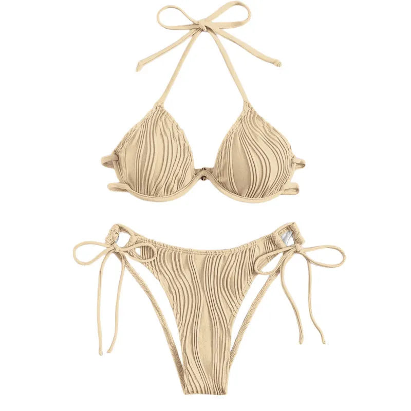 Women's steel bracket underwire bikini swimsuit in polyester fabric