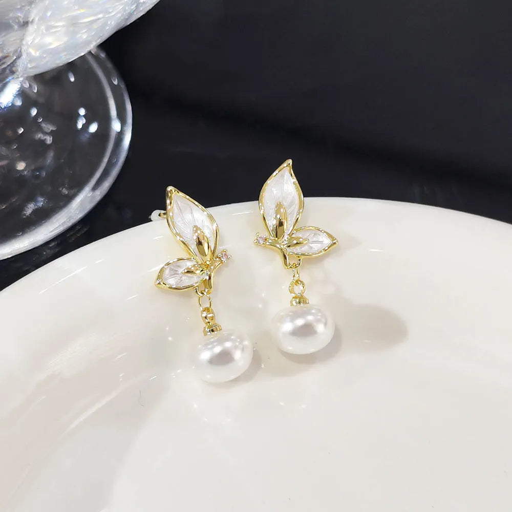 Zircon painting oil butterfly earrings for women with electroplated copper construction in PT0203 colour