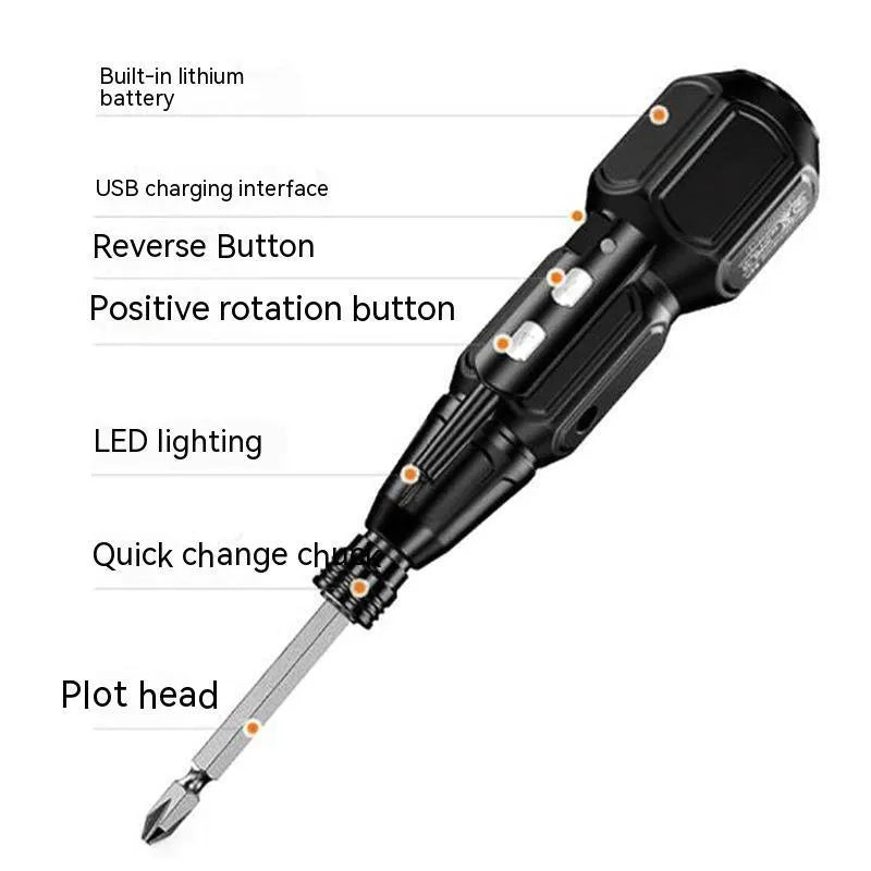 Black and blue alloy steel electric screwdriver with straight handle and rechargeable battery