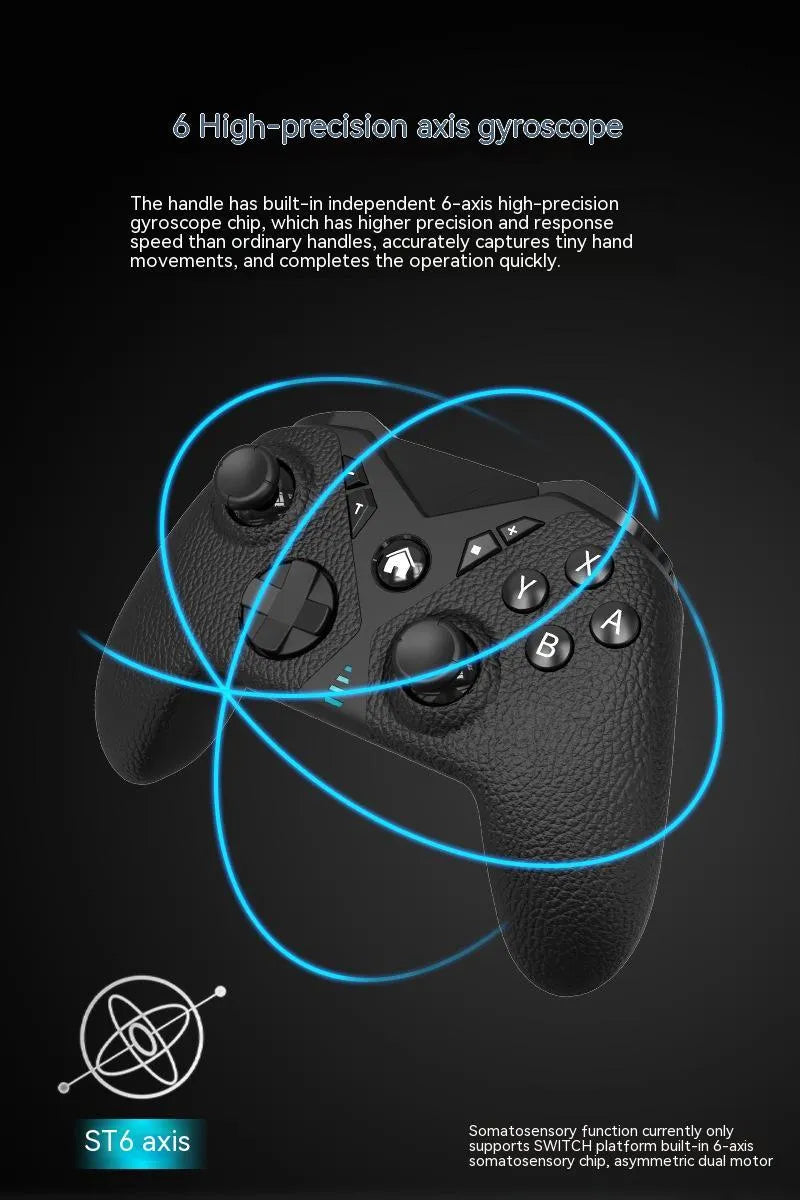 Black wireless Nintendo Switch game controller with leather-texture grips on a grey background.