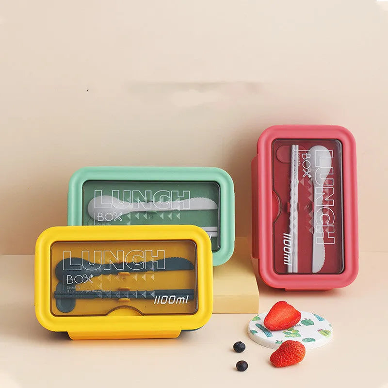 Green four-layer partitioned bento lunch box with separate food compartments
