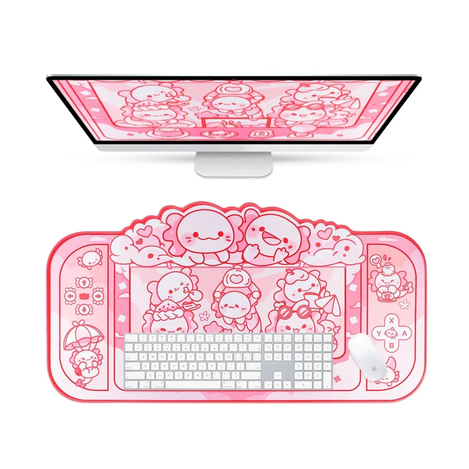 Hexagonal dragon crane machine design large mouse pad measuring 75cm by 40cm with wrist support