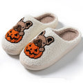 Black and white Halloween pumpkin slippers with soft velvet cotton upper and non-slip rubber soles