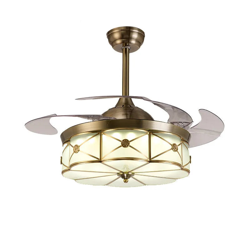 Gold 42-inch ceiling fan light with invisible PC blades and remote control