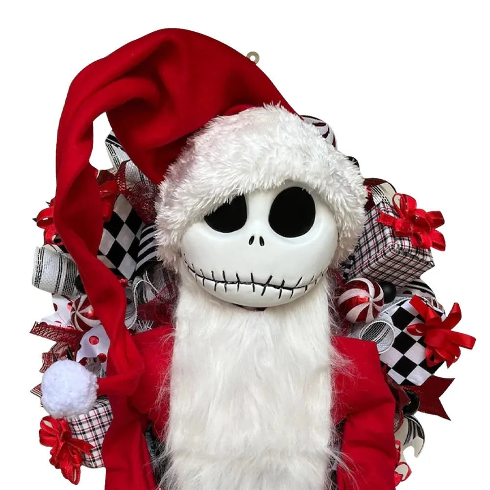 Three-dimensional Jack doll garland with wooden and cloth construction for holiday family show window decoration