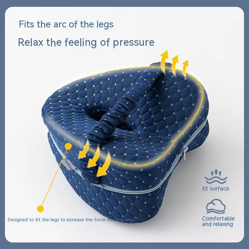 Heart-shaped dark blue memory foam leg pillow for adult knee support