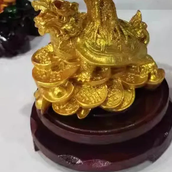 Citrine coloured resin Feng Shui money tree ornament with small water turtle design