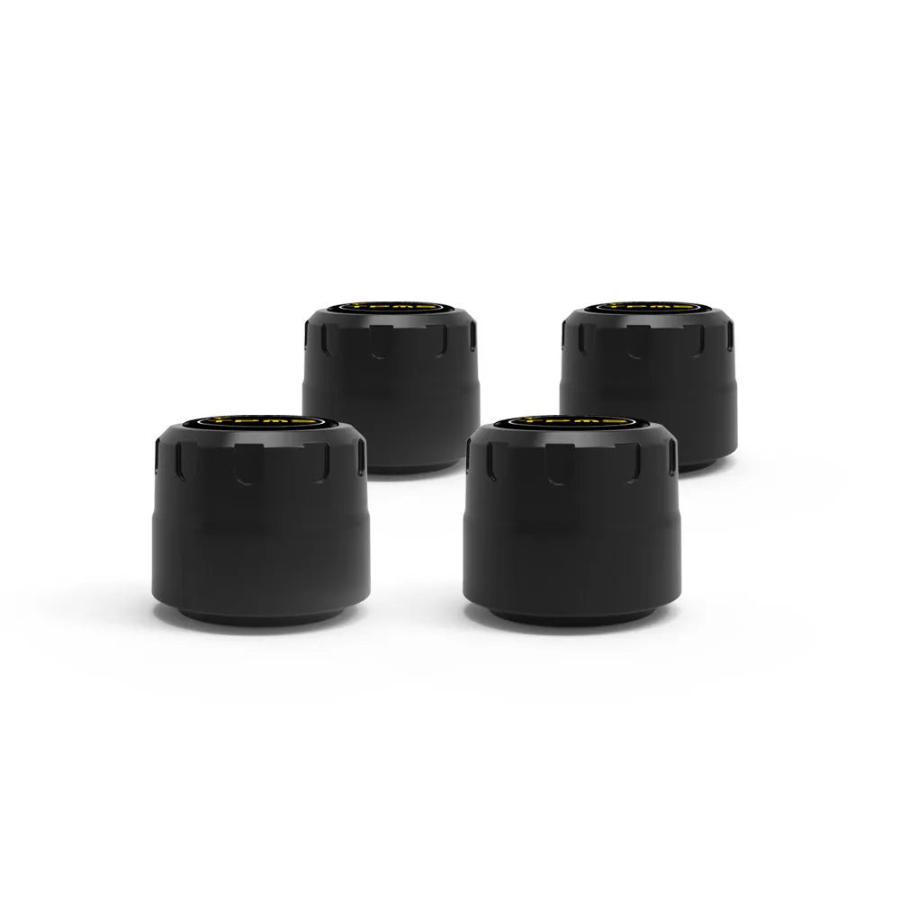 Black Bluetooth tyre pressure monitoring system with four external sensors and installation tools
