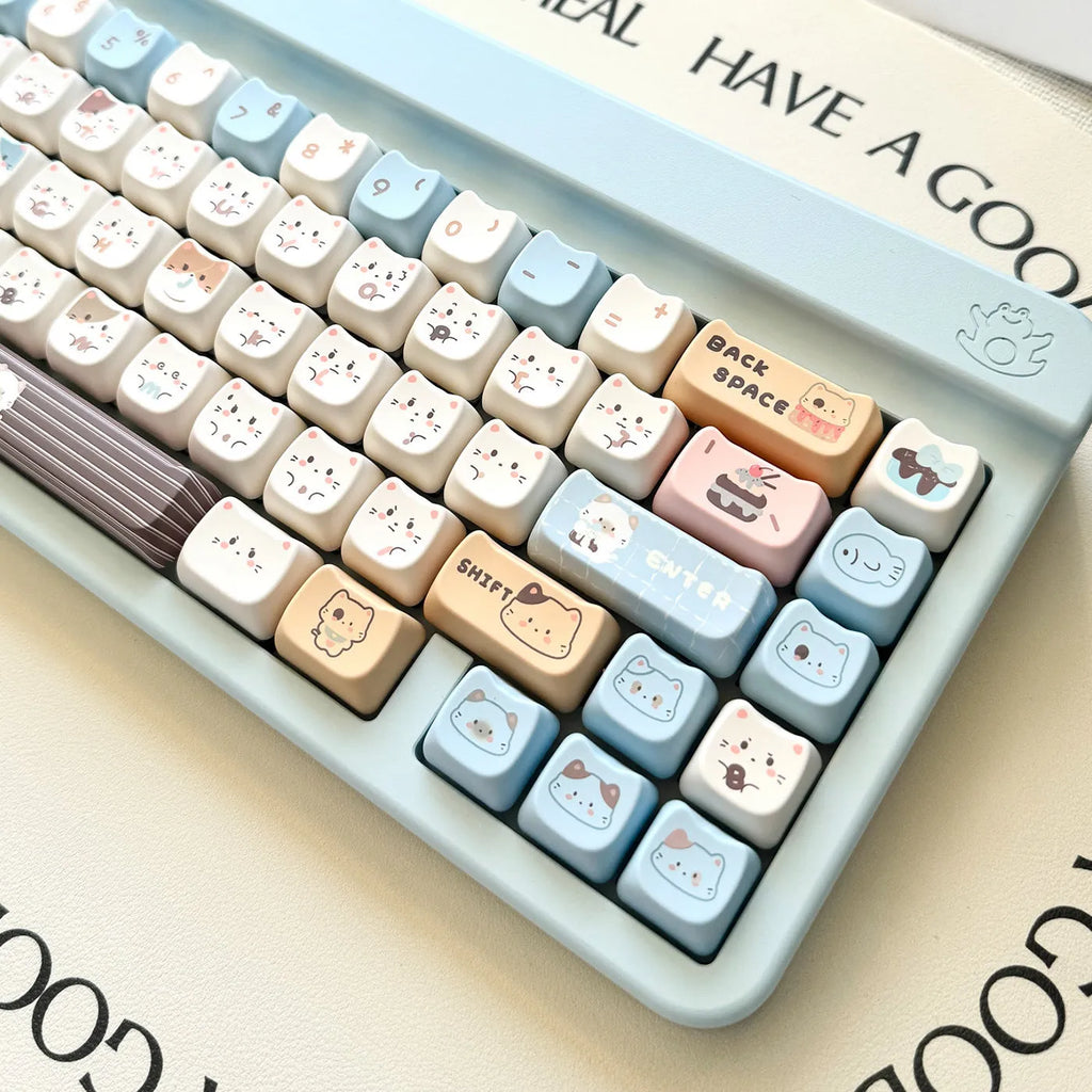 Sea Salt Cat themed PBT keycap set for mechanical keyboards with 7u supplementary keys