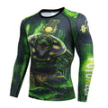 Grey printed men's slim-fit long sleeve sports top and matching trousers set for gym and running.