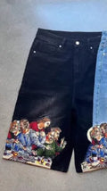 Men's blue cotton shorts with Jesus print on back pocket and tapered design