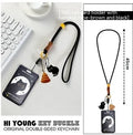 Cute little black cat cartoon design plastic card sleeve holder with a ferrule pendant clip