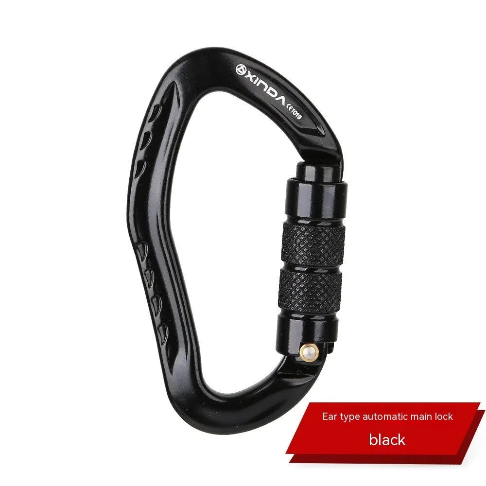 Climbing carabiner with automatic master lock in metal construction, available in multiple colours