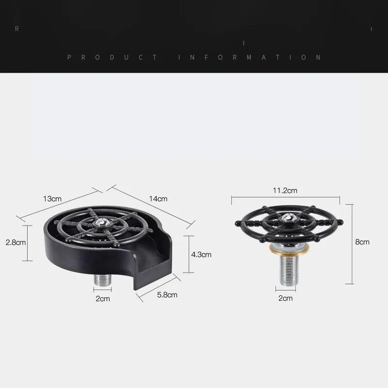 Black bar counter cup washer with five-hole high-pressure spray nozzle on sink
