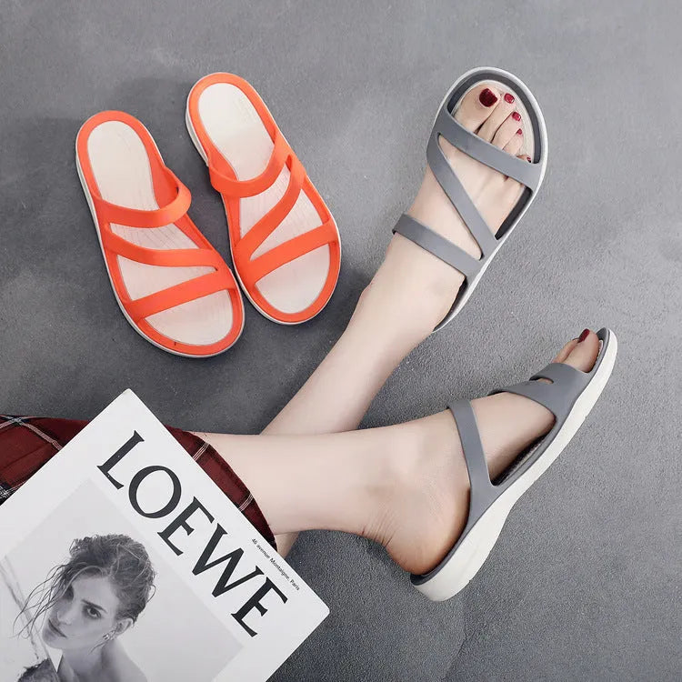 Women's solid-colour casual sandals with a breathable PP upper, shown in one of six available colours.