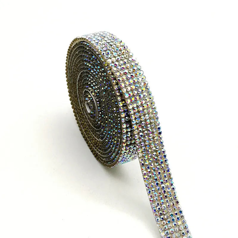 Self-adhesive water drill strip for clothing and shoe decoration in white and AB colour options