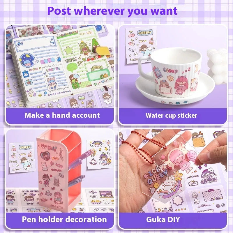 Children's sticker sheet with printed designs for notebook and card decoration
