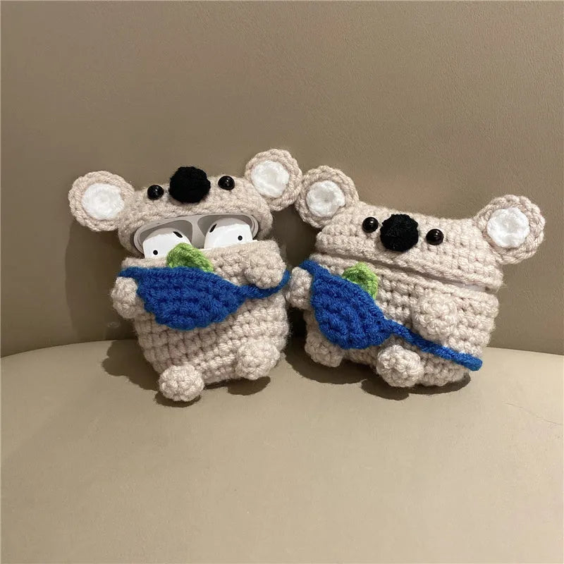 Hand-knitted koala bear backpack protective sleeve for AirPods wireless earbuds
