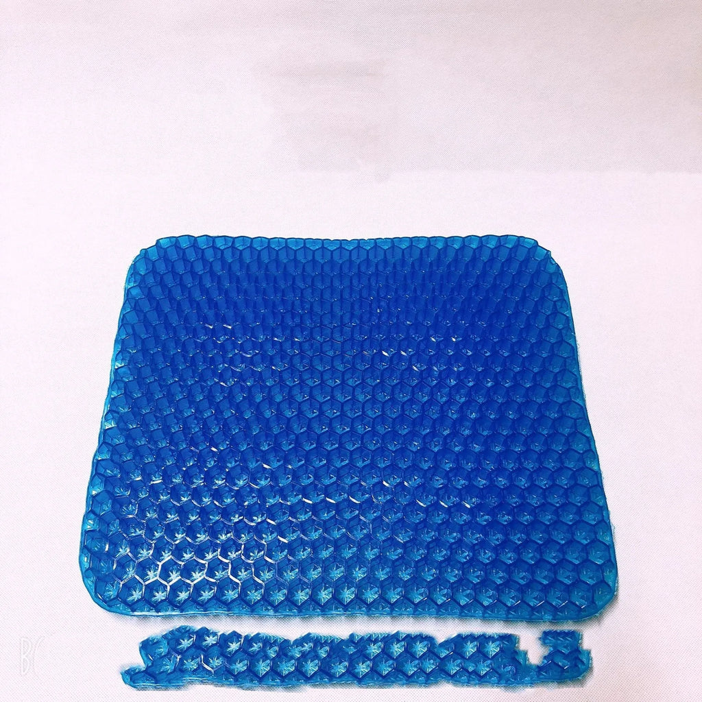 Summer gel seat cushion with honeycomb design showing double thick construction and removable cover
