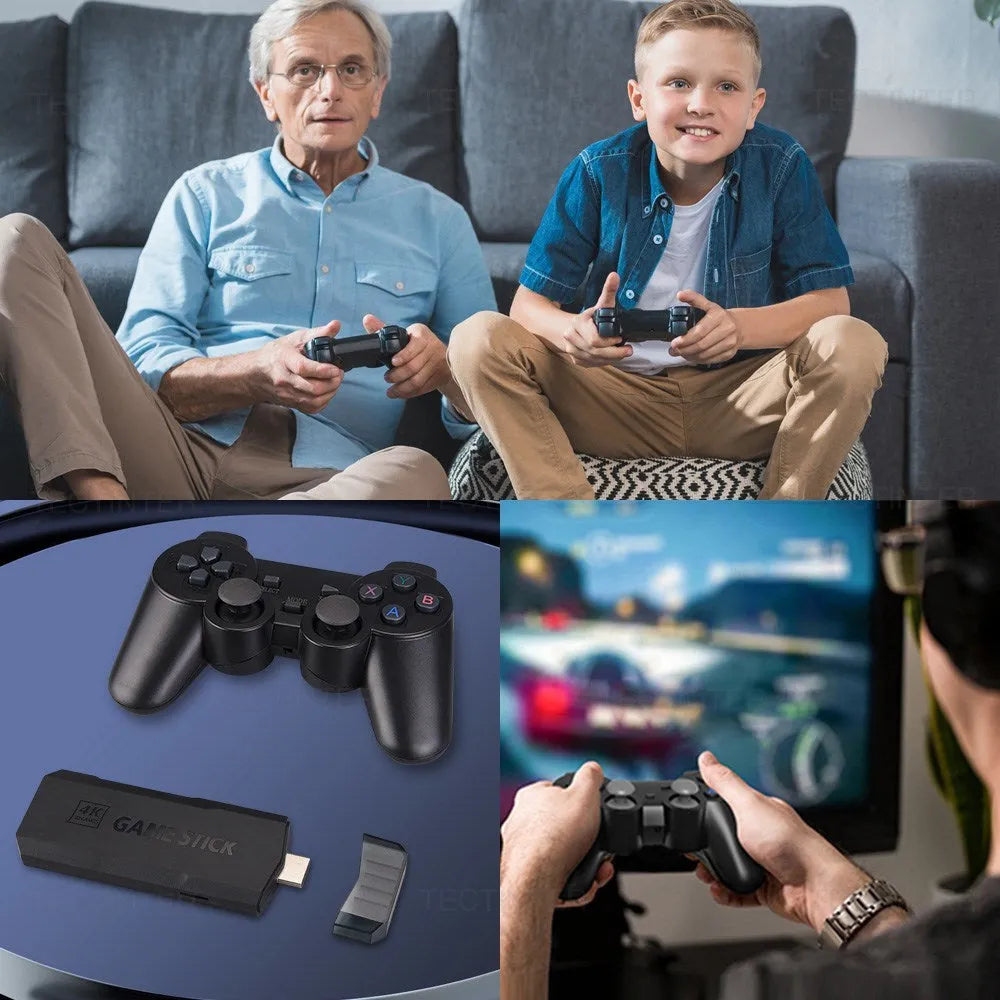 HD home TV game console with gaming handle, showing HDMI port and compact ABS design