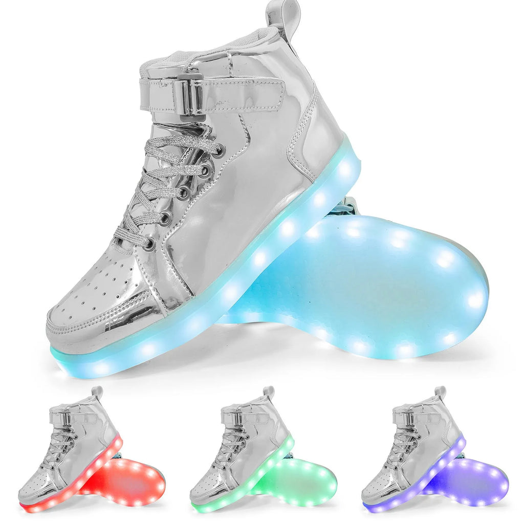 LED light-up high-top board shoes with velcro closure in multiple colour options