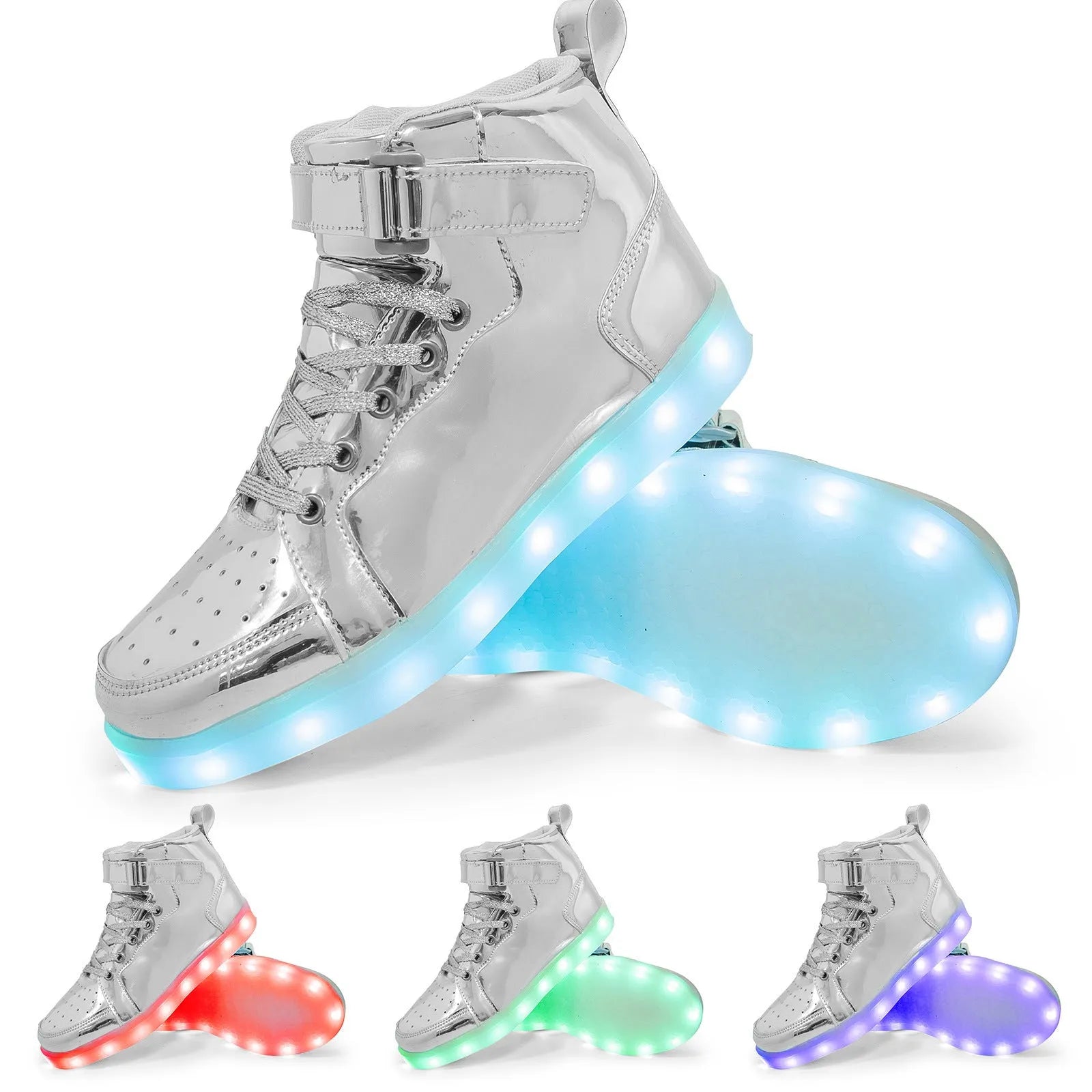 LED light-up high-top board shoes with velcro closure in multiple colour options