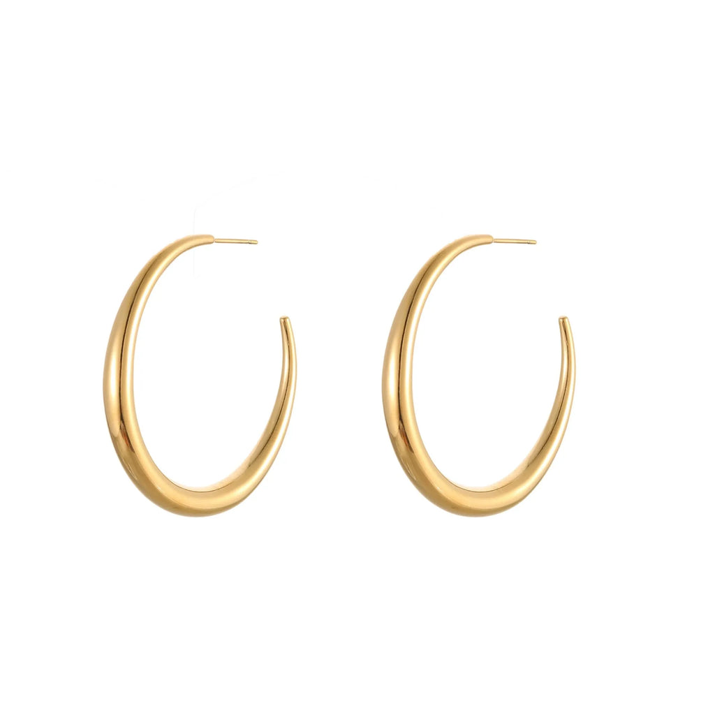 Geometric round titanium steel hoop earrings with 18K gold plating in large and small sizes