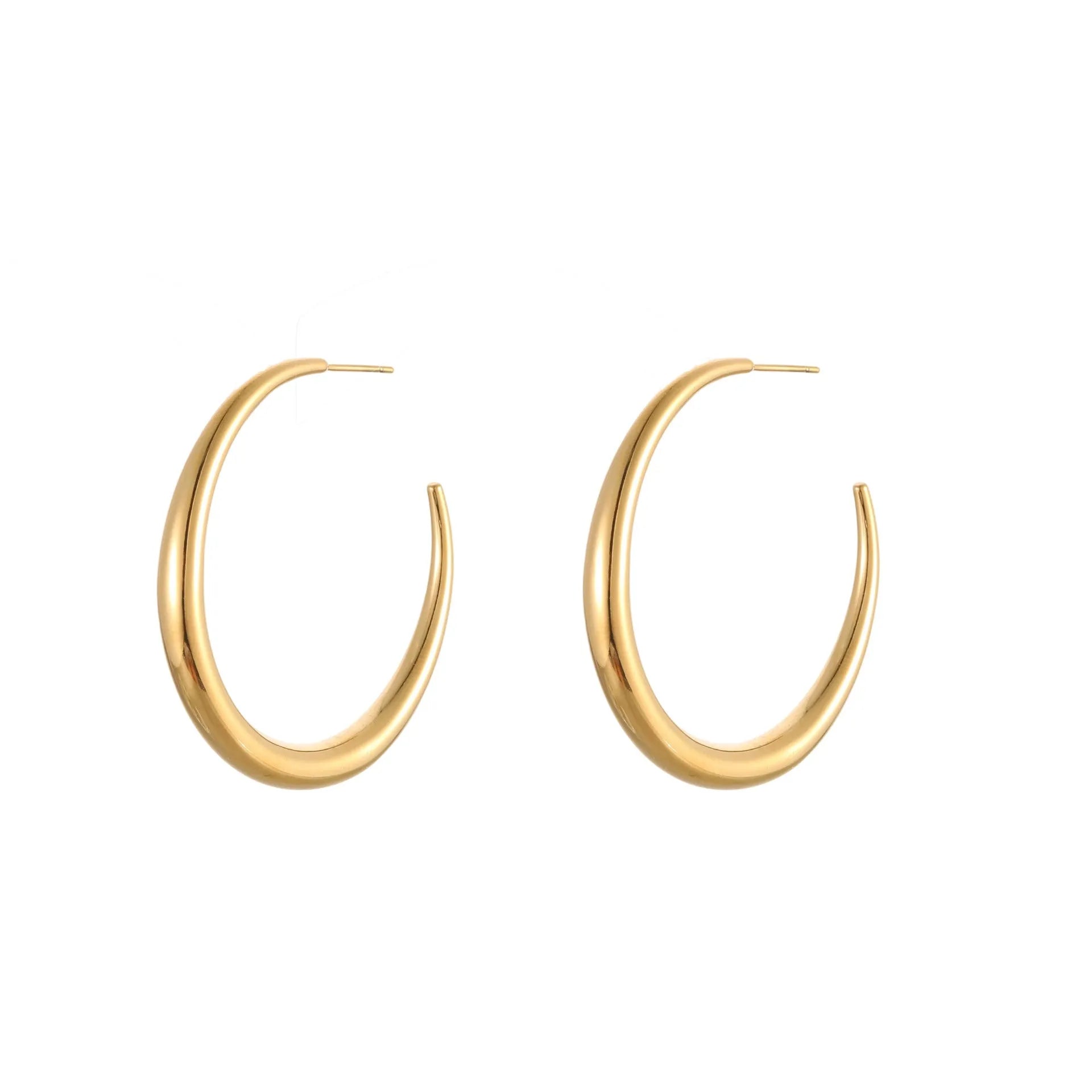 Geometric round titanium steel hoop earrings with 18K gold plating in large and small sizes