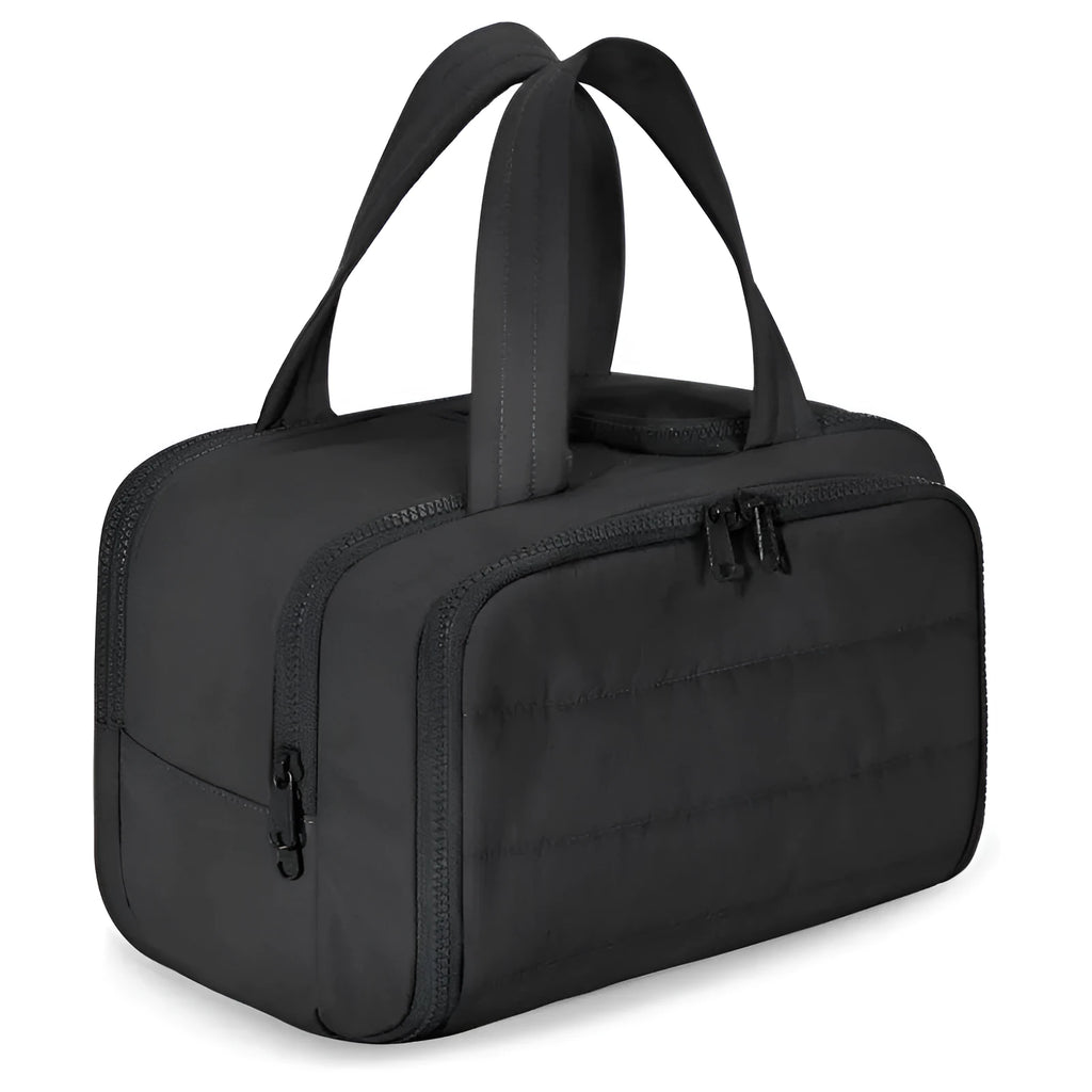 Large open travel toiletry bag in lightweight polyester fabric showing spacious interior