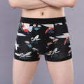 Purified cotton men's boxer shorts in a floral pattern, showing mid-waist fit and U-shaped design.
